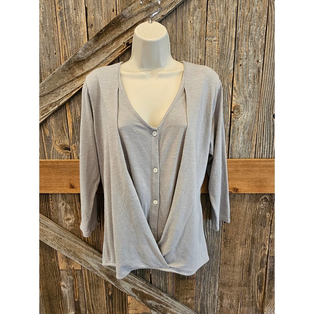 PURE JILL COTTON CROSS-FRONT TOP j jill gray Career Casual Small EUC